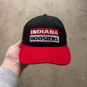 Vintage 90s Indiana university Hoosiers IU black and red twill SnapBack hat cap
